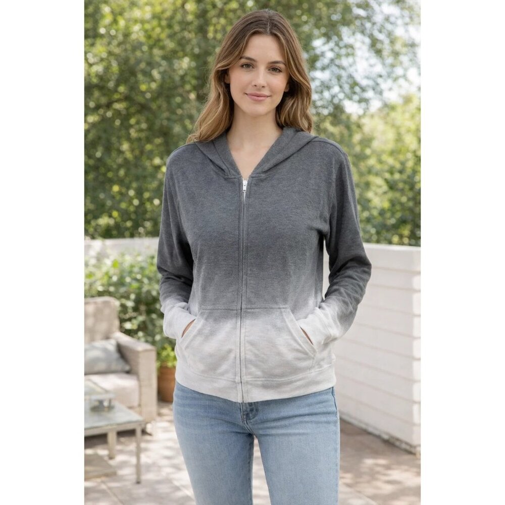 Venus size small ombre zip-front hooded sweatshirt Grey White